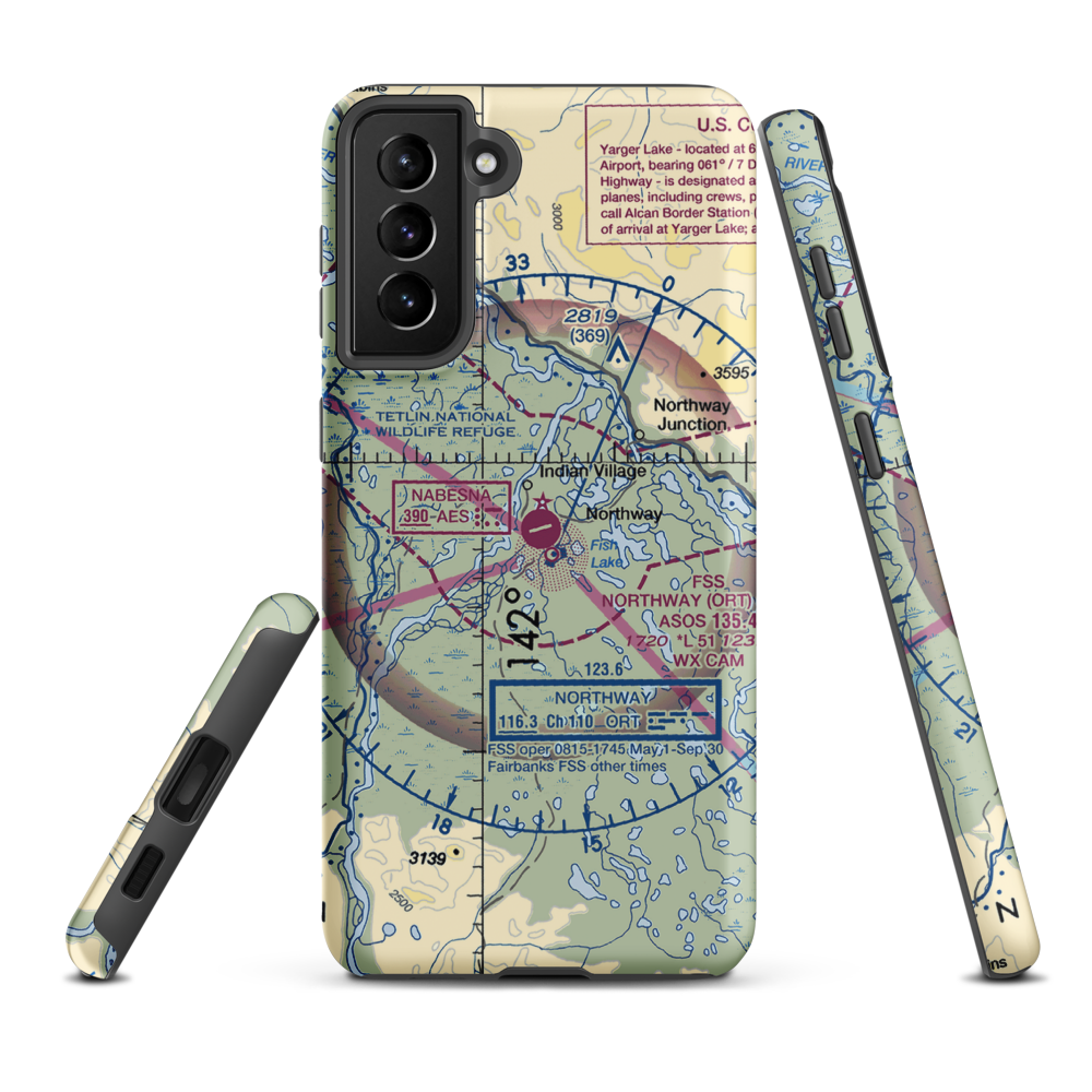 Northway Airport (ORT) VFR Sectional Samsung Phone Case Samsung Galaxy S21 Plus model shown