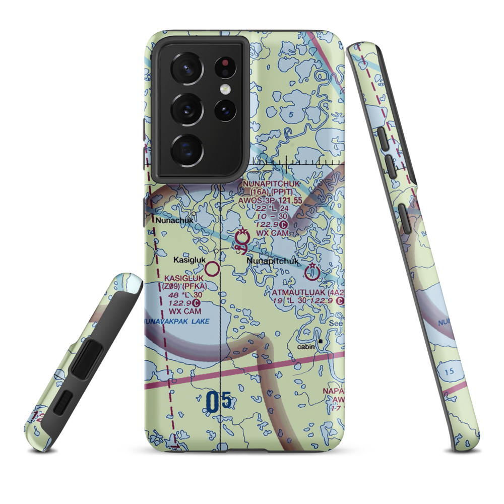 Nunapitchuk Airport (16A) VFR Sectional Samsung Phone Case Samsung Galaxy S21 Plus model shown