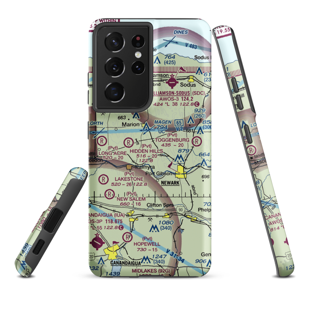 Oak Ridge Airport (NY16) VFR Sectional Samsung Phone Case Samsung Galaxy S21 Plus model shown