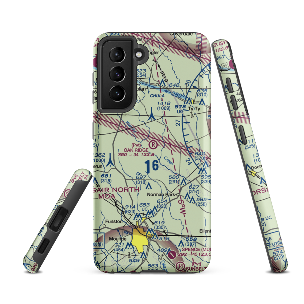 Oak Ridge Plantation Airport (13GA) VFR Sectional Samsung Phone Case Samsung Galaxy S21 FE model shown