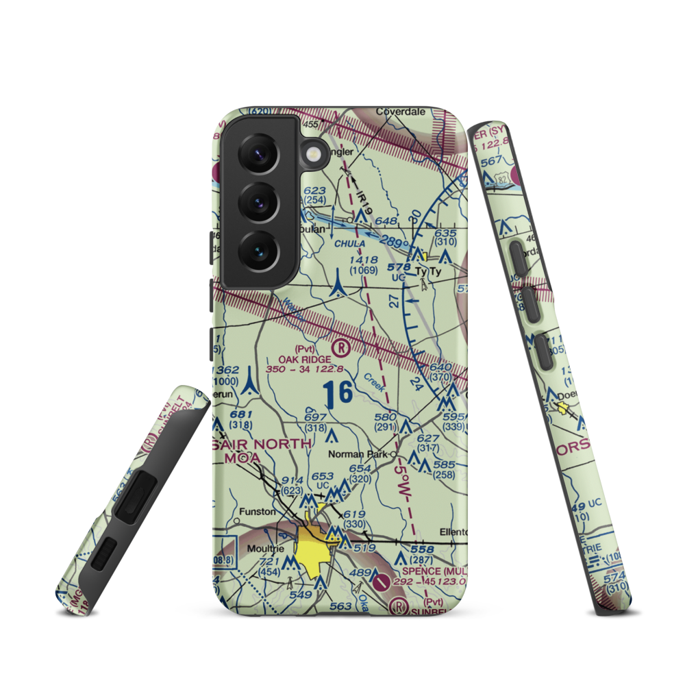 Oak Ridge Plantation Airport (13GA) VFR Sectional Samsung Phone Case Samsung Galaxy S22 model shown