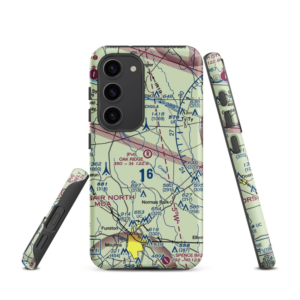 Oak Ridge Plantation Airport (13GA) VFR Sectional Samsung Phone Case Samsung Galaxy S23 model shown