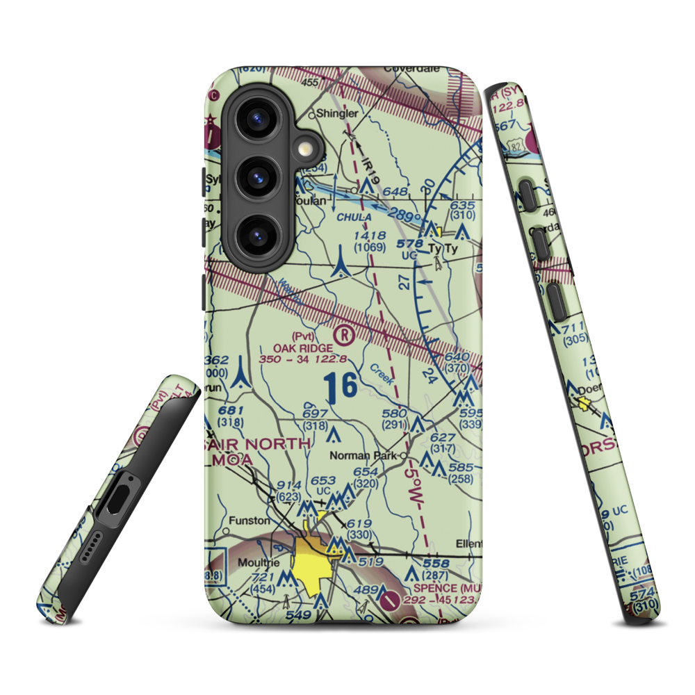 Oak Ridge Plantation Airport (13GA) VFR Sectional Samsung Phone Case Samsung Galaxy S24 Plus model shown