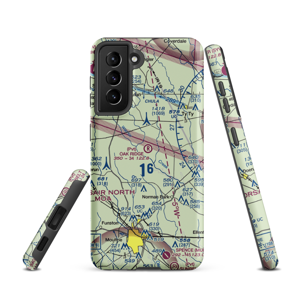 Oak Ridge Plantation Airport (13GA) VFR Sectional Samsung Phone Case Samsung Galaxy S21 model shown
