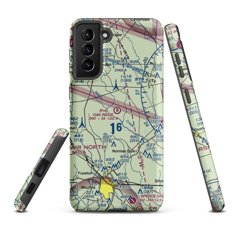 Oak Ridge Plantation Airport (13GA) VFR Sectional Samsung Phone Case Samsung Galaxy S21 Plus model shown