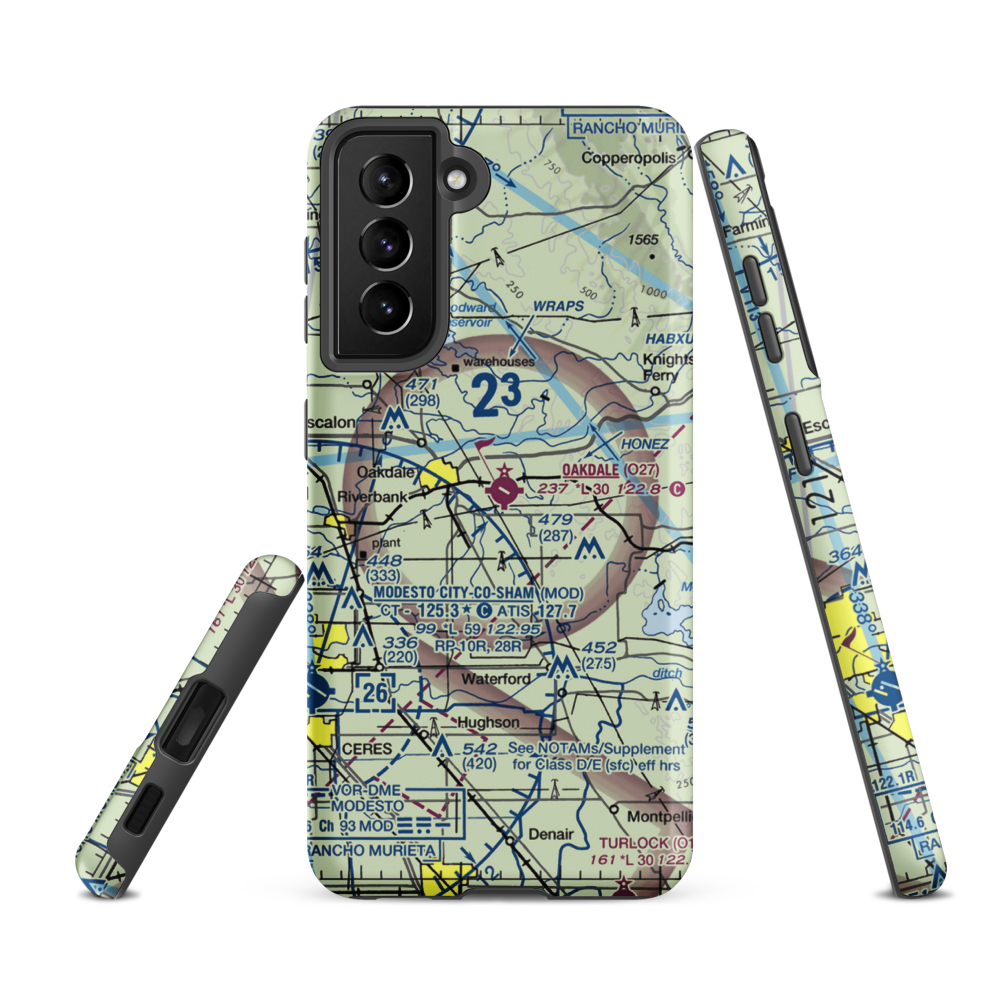 Oakdale Airport (O27) VFR Sectional Samsung Phone Case Samsung Galaxy S21 FE model shown