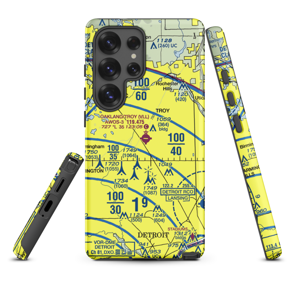 Oakland Troy Airport (VLL) VFR Sectional Samsung Phone Case Samsung Galaxy S25 Ultra model shown