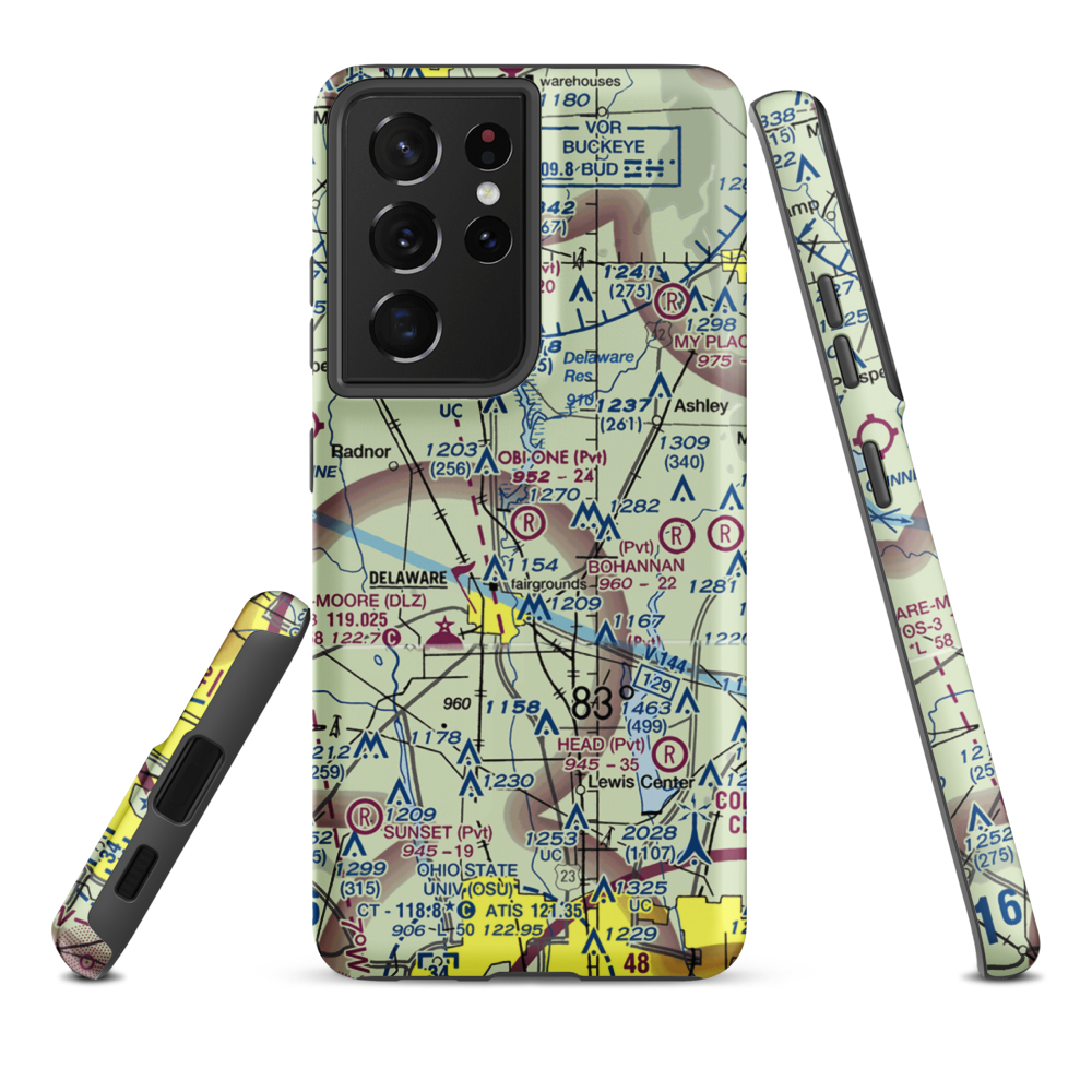 Obi One Airport (7OH3) VFR Sectional Samsung Phone Case Samsung Galaxy S21 Plus model shown