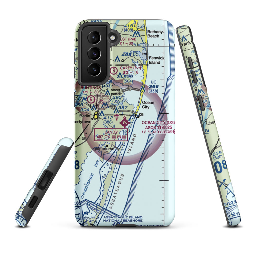 Ocean City Municipal Airport (OXB) VFR Sectional Samsung Phone Case Samsung Galaxy S21 FE model shown