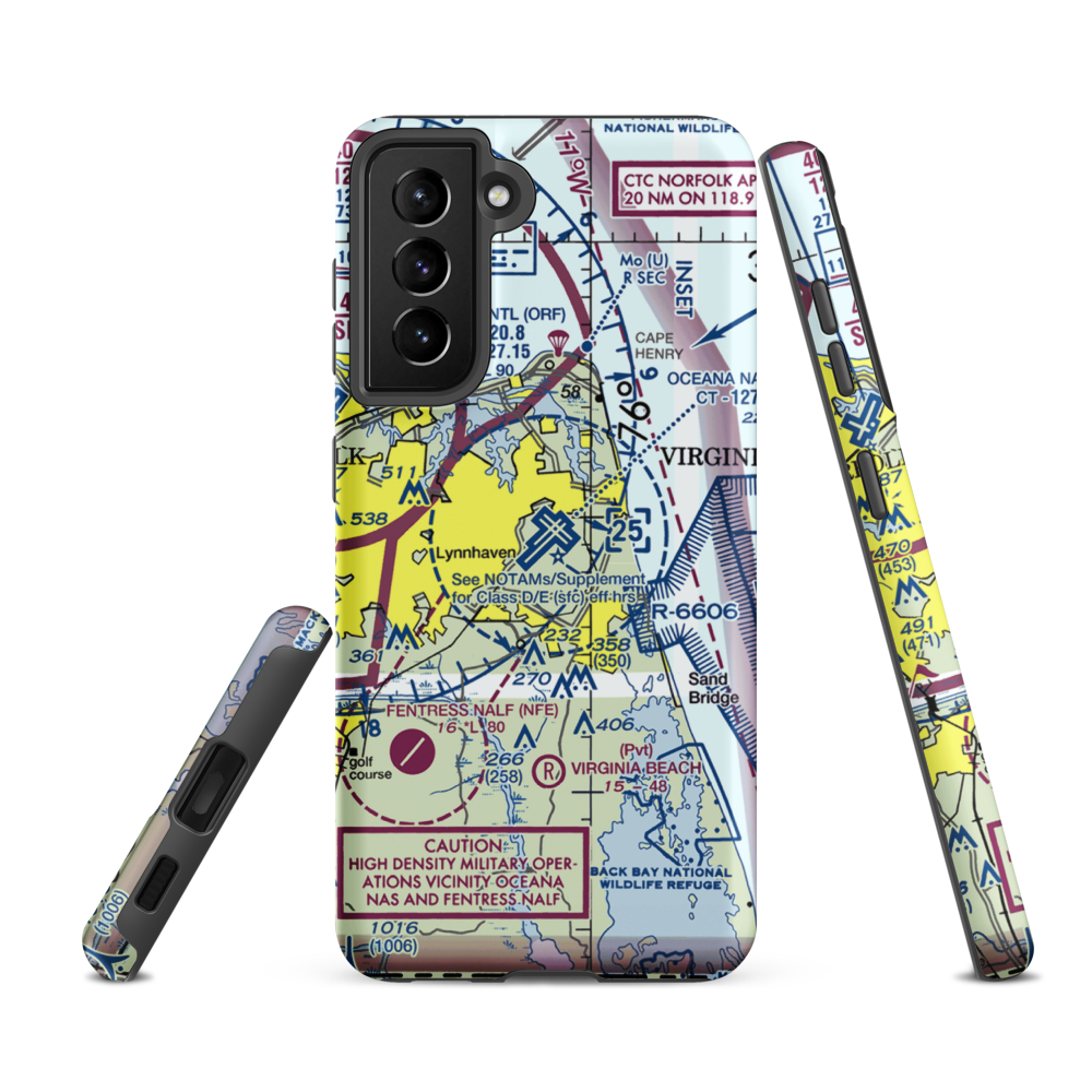 Oceana Naval Air Station (NTU) VFR Sectional Samsung Phone Case Samsung Galaxy S21 FE model shown