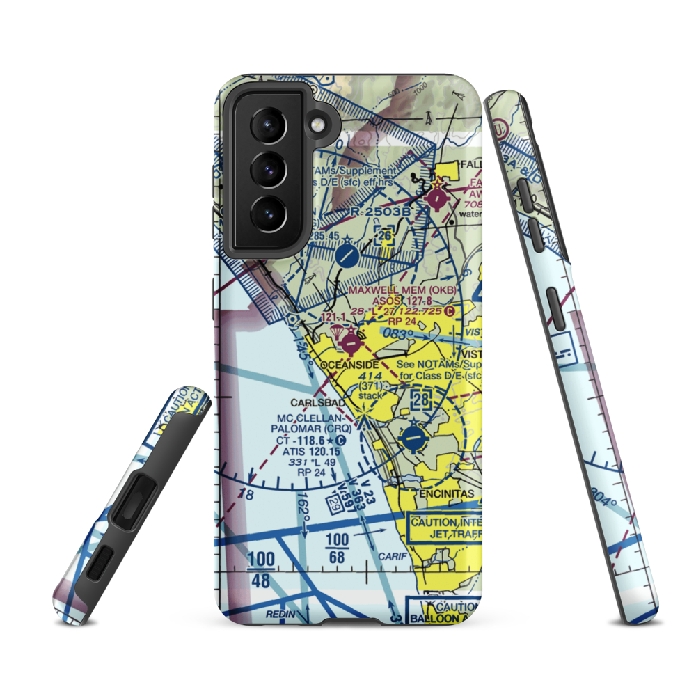 Oceanside Municipal Airport (OKB) VFR Sectional Samsung Phone Case Samsung Galaxy S21 FE model shown
