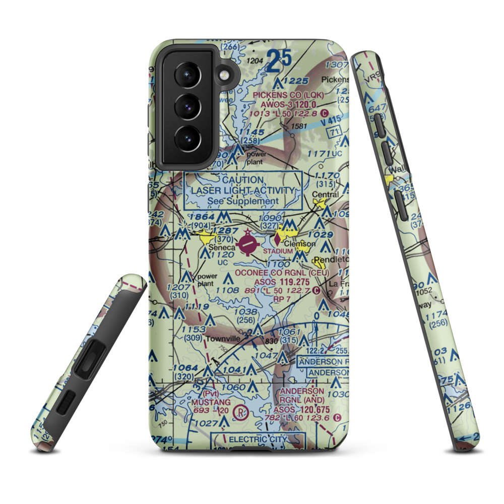Oconee County Regional Airport (CEU) VFR Sectional Samsung Phone Case Samsung Galaxy S21 Plus model shown