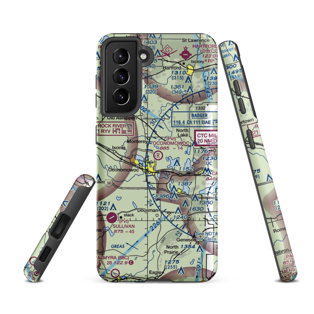Oconomowoc Airport (0WI8) VFR Sectional Samsung Phone Case Samsung Galaxy S21 FE model shown