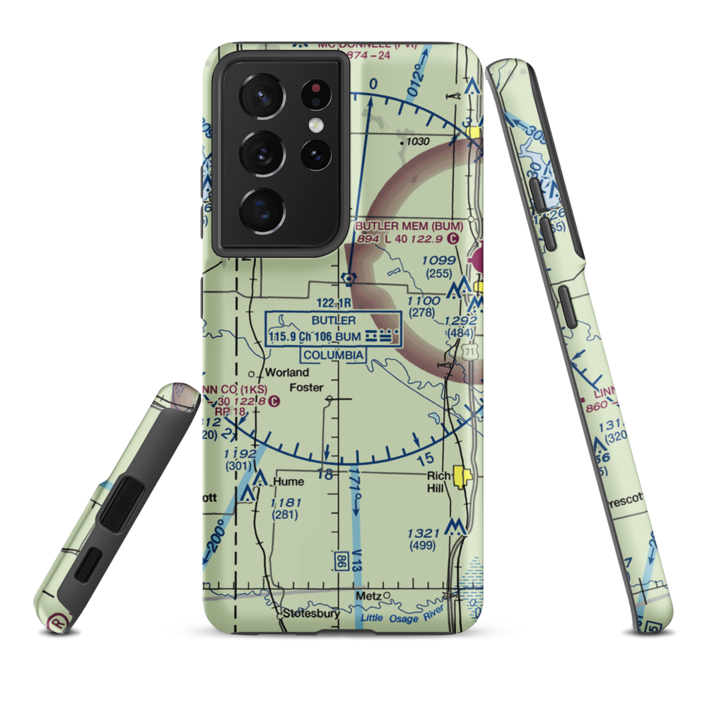 Oerke Enterprises Airport (23MO) VFR Sectional Samsung Phone Case Samsung Galaxy S21 Plus model shown