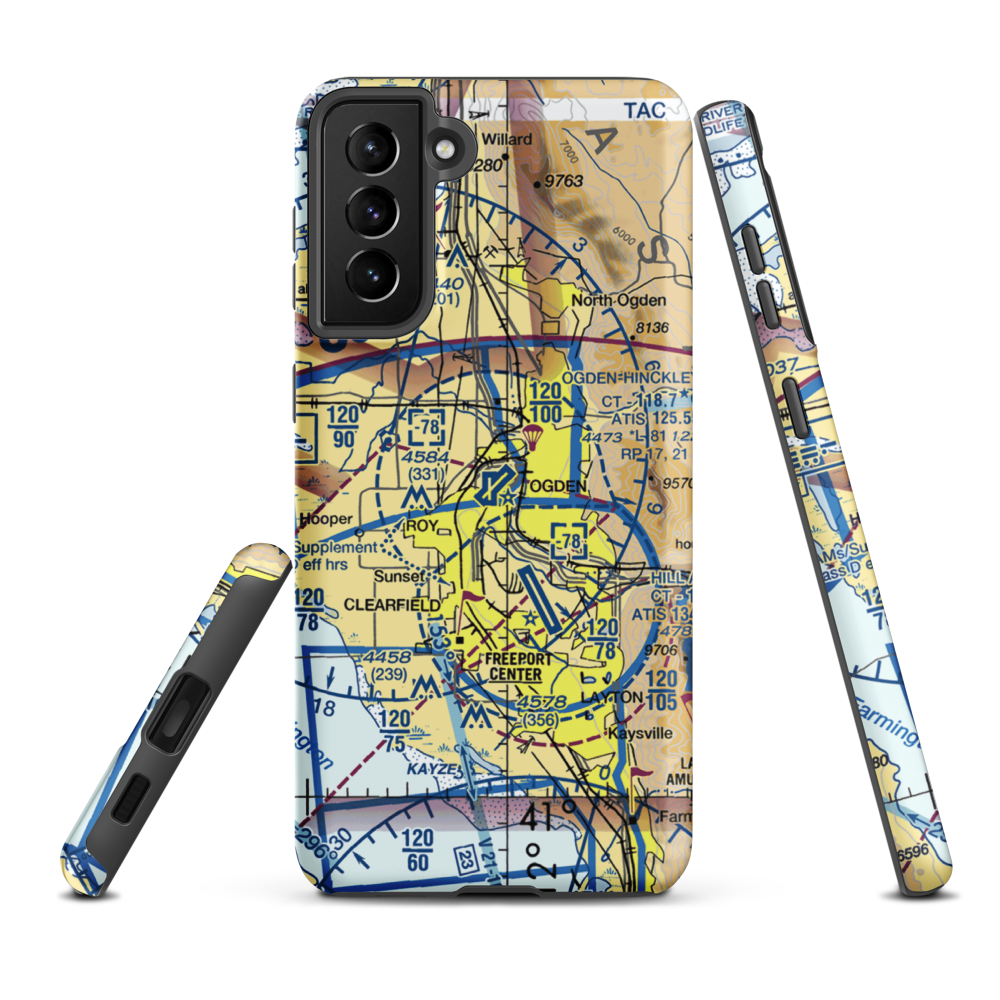 Ogden Hinckley Airport (OGD) VFR Sectional Samsung Phone Case Samsung Galaxy S21 Plus model shown