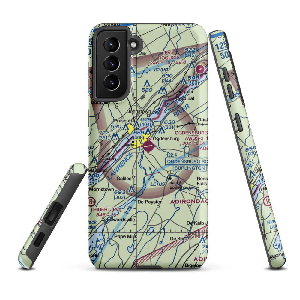 Ogdensburg International Airport (OGS) VFR Sectional Samsung Phone Case Samsung Galaxy S21 FE model shown