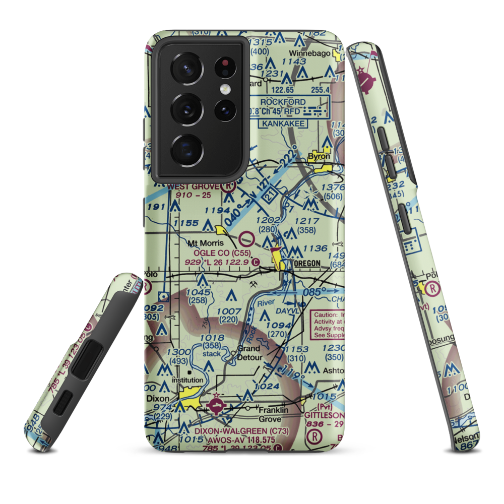 Ogle County Airport (C55) VFR Sectional Samsung Phone Case Samsung Galaxy S21 Plus model shown