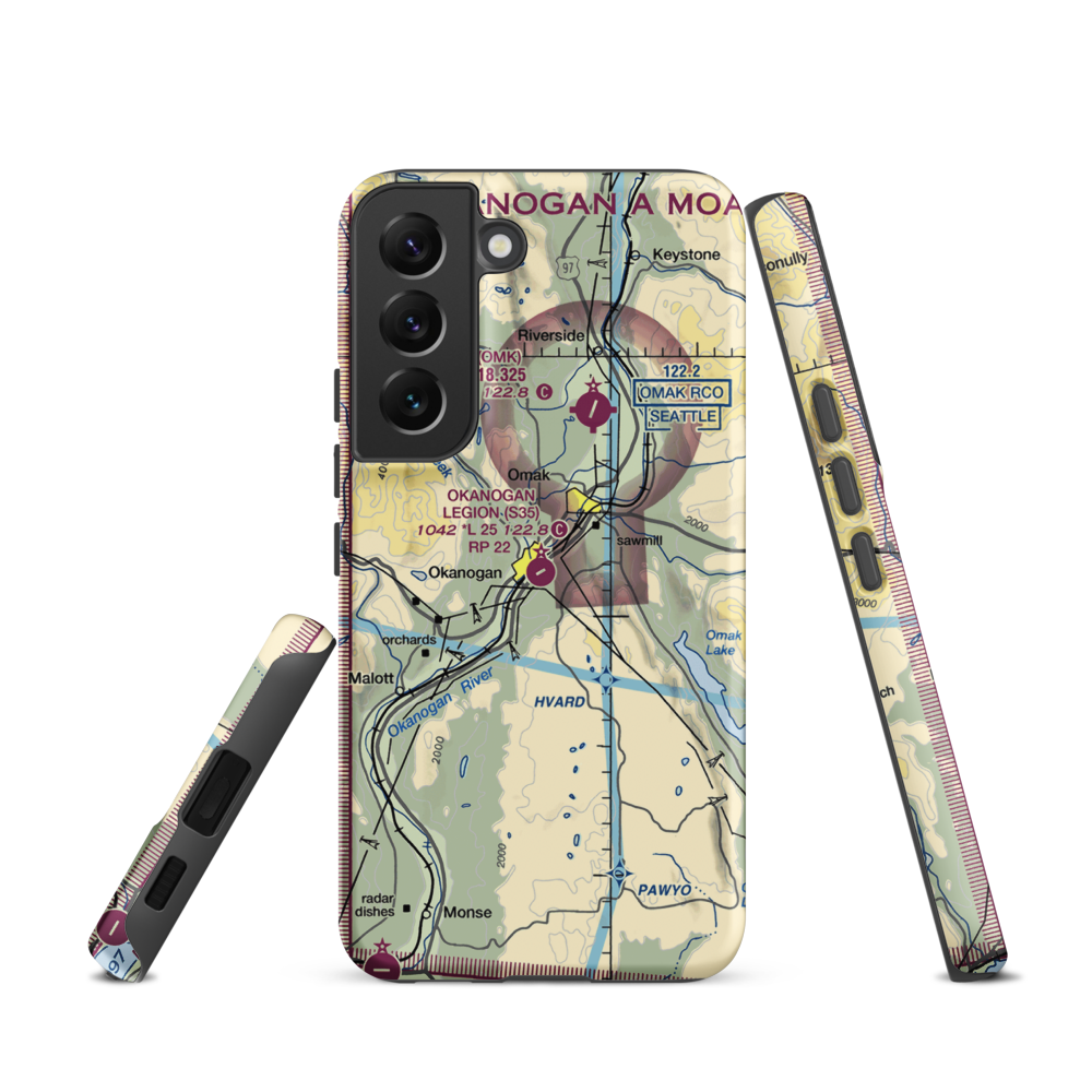 Okanogan Legion Airport (S35) VFR Sectional Samsung Phone Case Samsung Galaxy S22 model shown