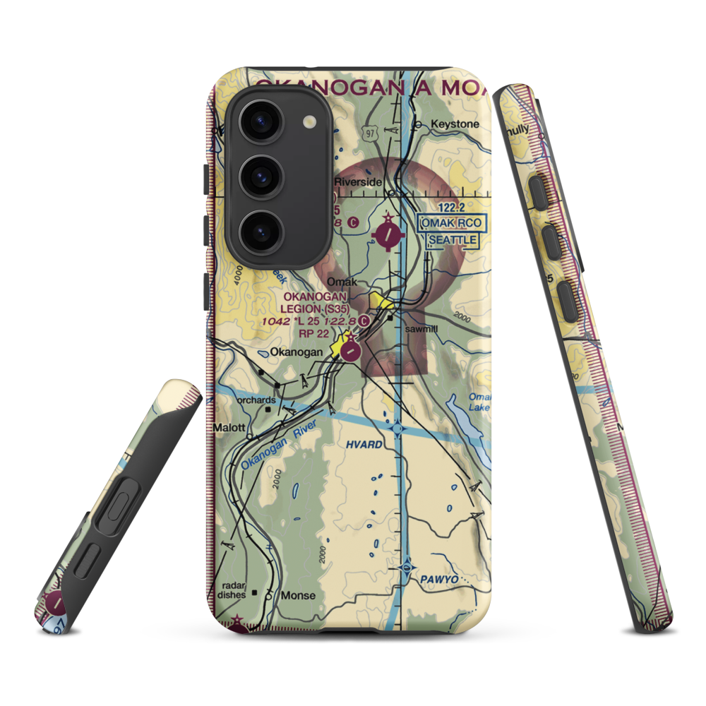 Okanogan Legion Airport (S35) VFR Sectional Samsung Phone Case Samsung Galaxy S23 Plus model shown