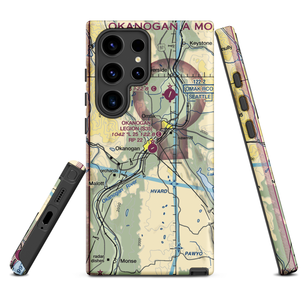 Okanogan Legion Airport (S35) VFR Sectional Samsung Phone Case Samsung Galaxy S24 Ultra model shown