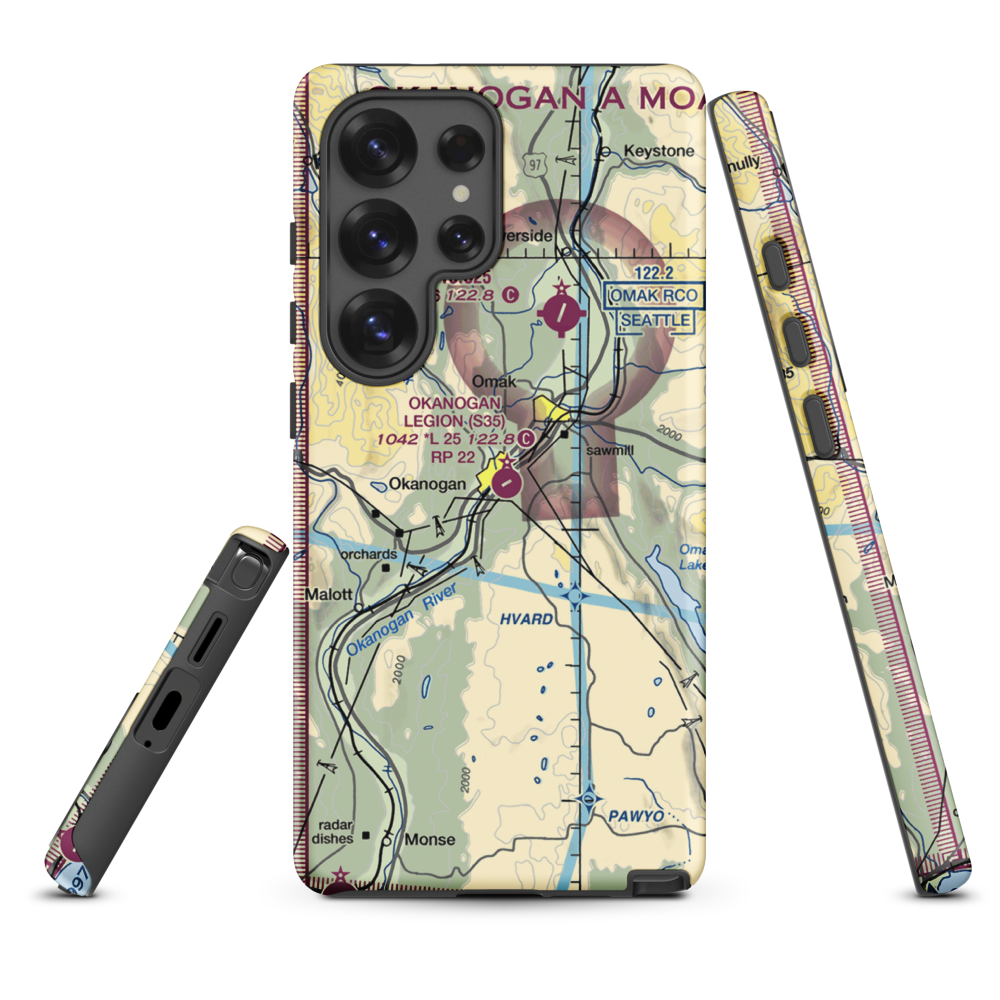 Okanogan Legion Airport (S35) VFR Sectional Samsung Phone Case Samsung Galaxy S25 Ultra model shown