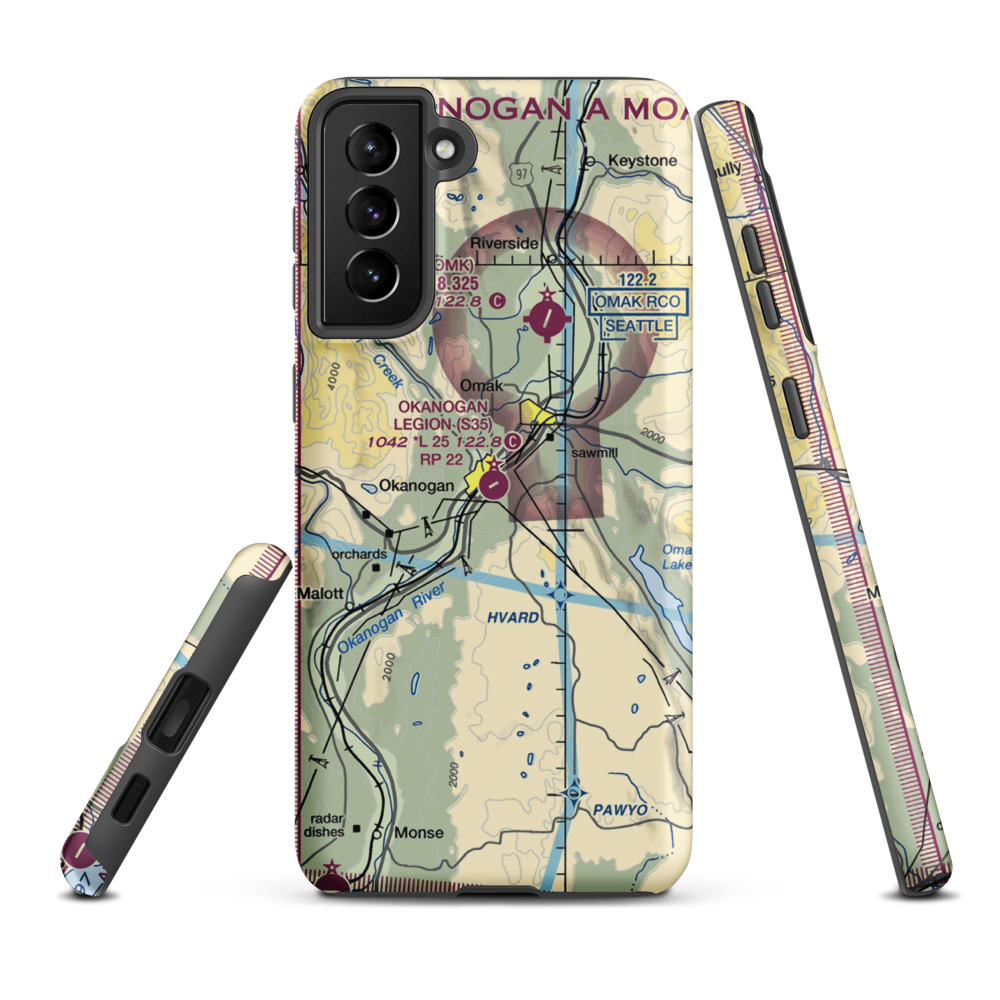 Okanogan Legion Airport (S35) VFR Sectional Samsung Phone Case Samsung Galaxy S21 FE model shown