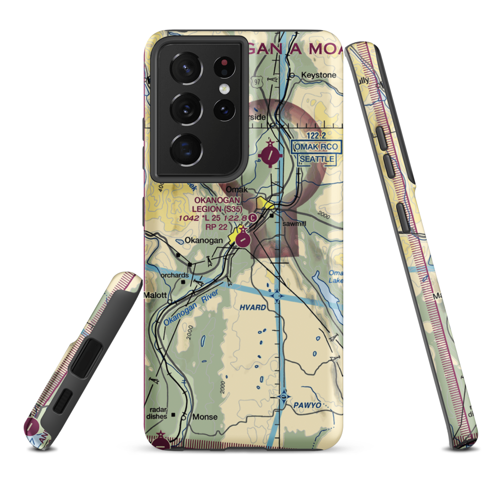 Okanogan Legion Airport (S35) VFR Sectional Samsung Phone Case Samsung Galaxy S21 Ultra model shown