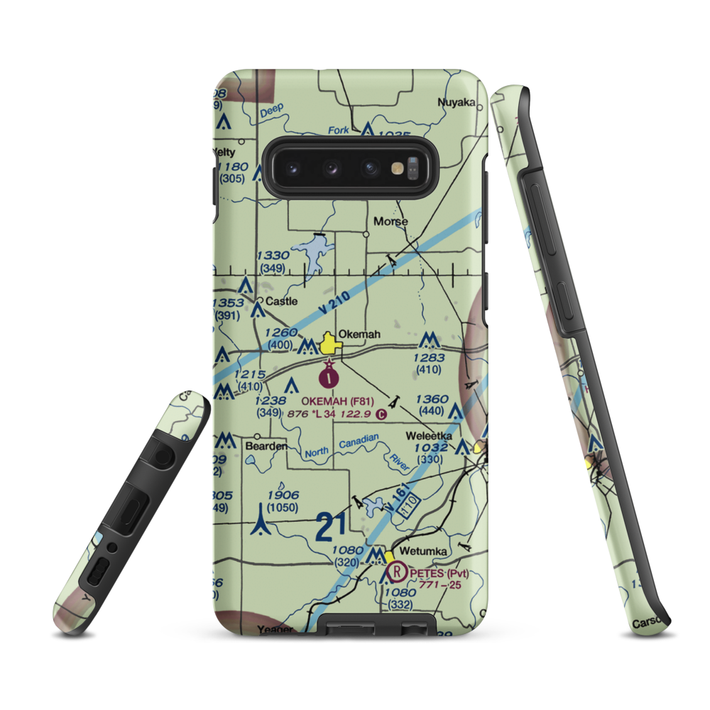 Okemah Flying Field (F81) VFR Sectional Samsung Phone Case Samsung Galaxy S10 Plus model shown