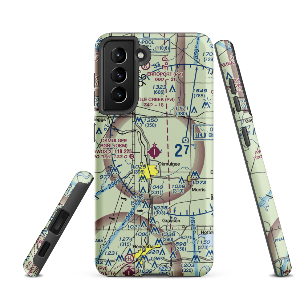 Okmulgee Regional Airport (OKM) VFR Sectional Samsung Phone Case Samsung Galaxy S21 FE model shown