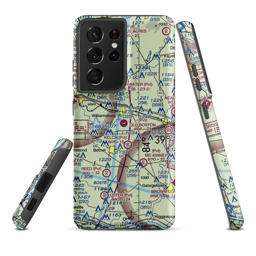Old Boston Airport (66OH) VFR Sectional Samsung Phone Case Samsung Galaxy S21 Plus model shown