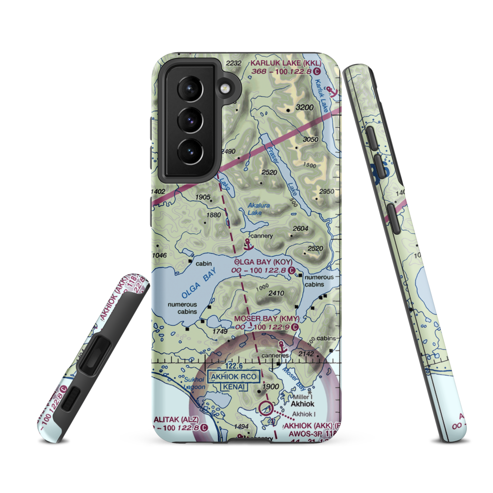 Olga Bay Seaplane Base (KOY) VFR Sectional Samsung Phone Case Samsung Galaxy S21 FE model shown