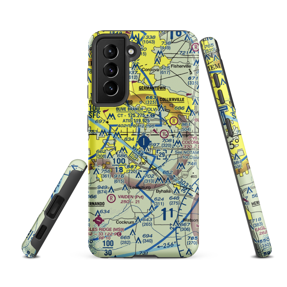 Olive Branch Airport (OLV) VFR Sectional Samsung Phone Case Samsung Galaxy S21 FE model shown