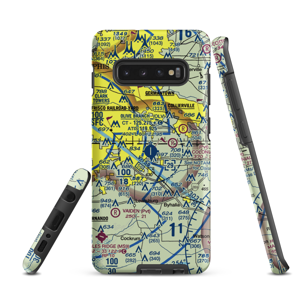 Olive Branch Airport (OLV) VFR Sectional Samsung Phone Case Samsung Galaxy S10e model shown