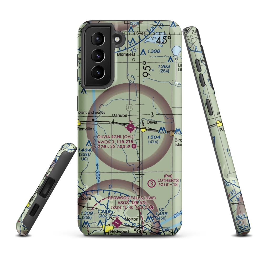 Olivia Regional Airport (OVL) VFR Sectional Samsung Phone Case Samsung Galaxy S21 Plus model shown