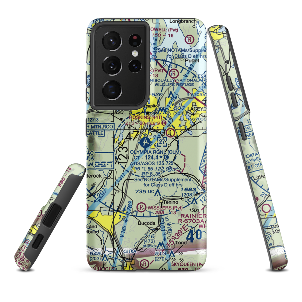 Olympia Regional Airport (OLM) VFR Sectional Samsung Phone Case Samsung Galaxy S21 Ultra model shown