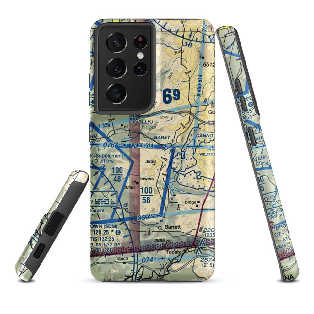 On the Rocks Airport (1CA6) VFR Sectional Samsung Phone Case Samsung Galaxy S21 Plus model shown