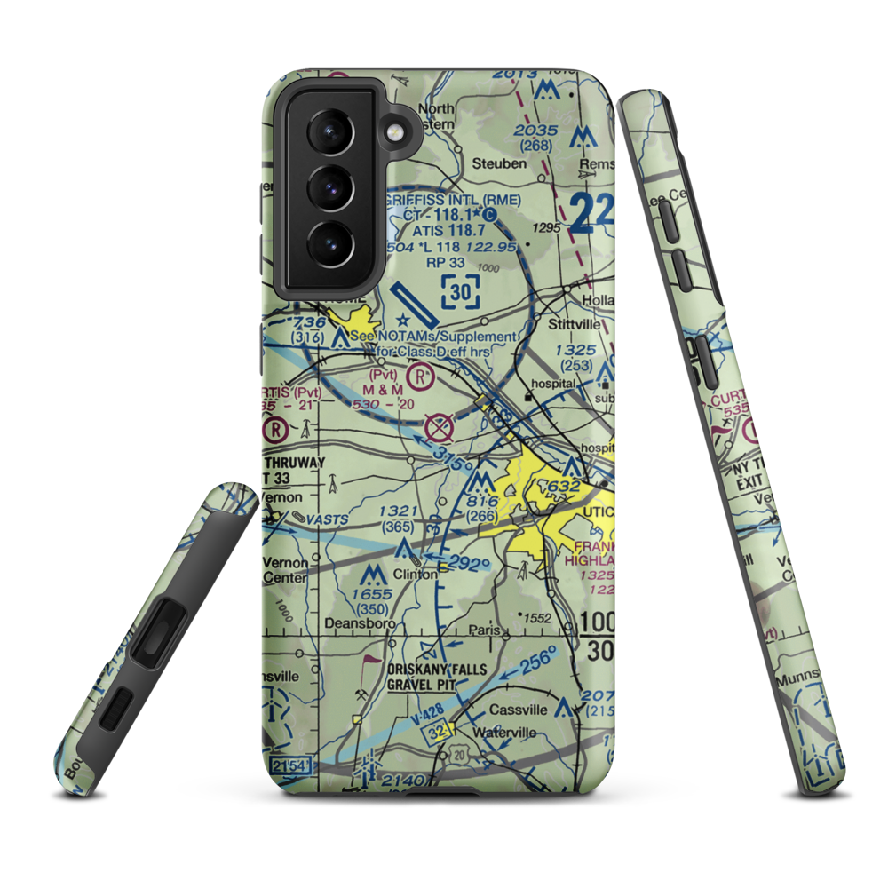 Oneida County Airport (UCA) VFR Sectional Samsung Phone Case Samsung Galaxy S21 FE model shown
