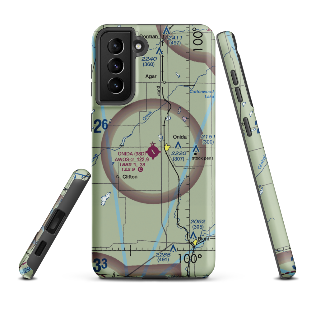 Onida Municipal Airport (98D) VFR Sectional Samsung Phone Case Samsung Galaxy S21 Plus model shown