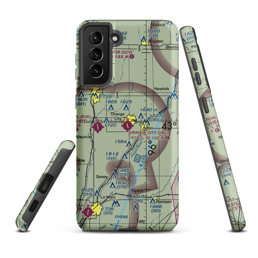 Orange City Municipal Airport (ORC) VFR Sectional Samsung Phone Case Samsung Galaxy S21 FE model shown