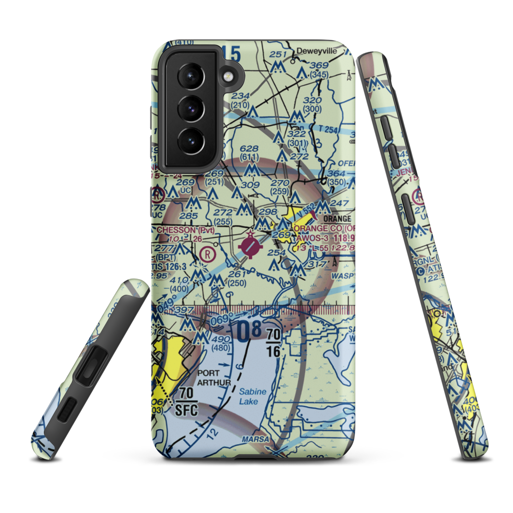 Orange County Airport (ORG) VFR Sectional Samsung Phone Case Samsung Galaxy S21 Plus model shown