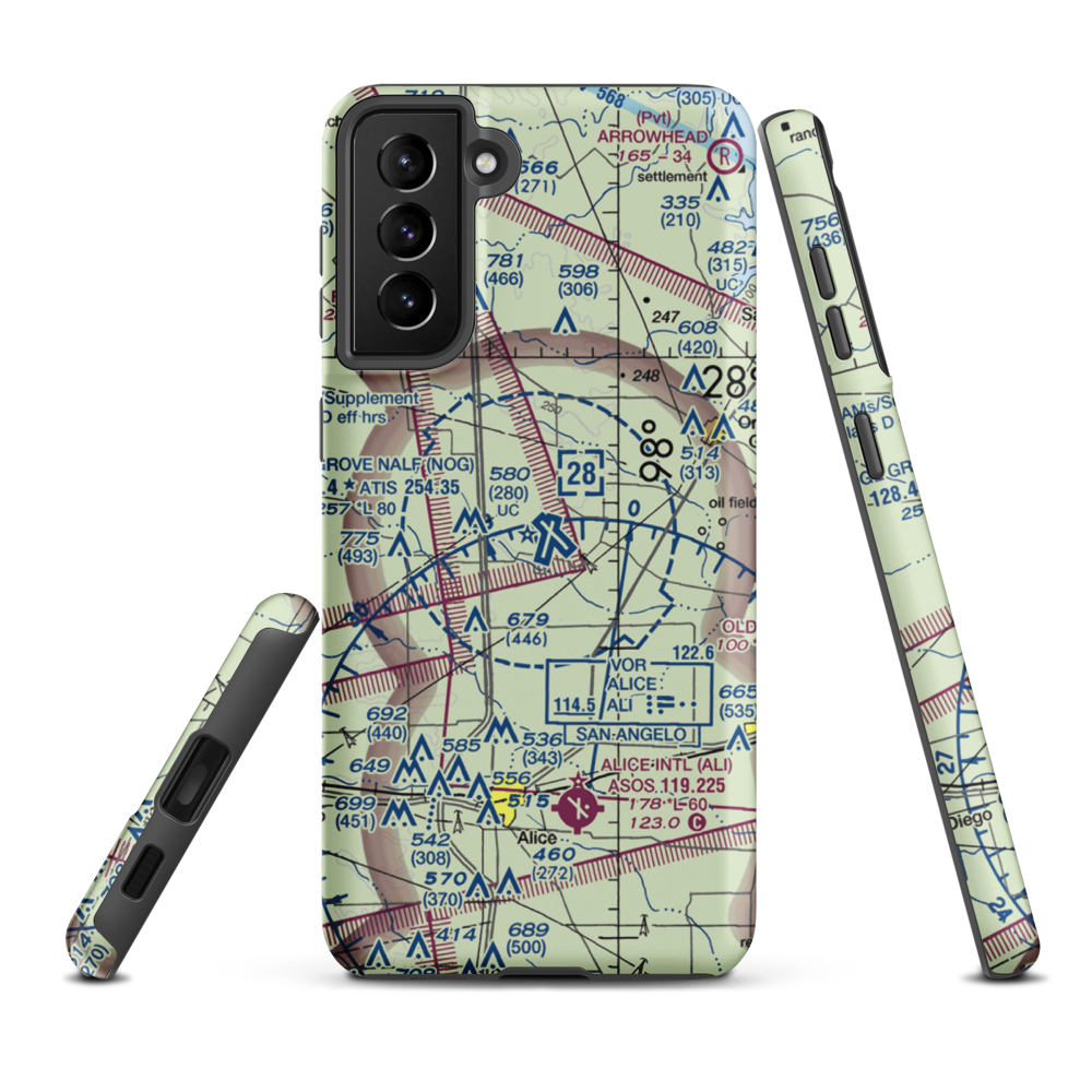Orange Grove Naval Auxiliary Landing Field (NOG) VFR Sectional Samsung Phone Case Samsung Galaxy S21 Plus model shown