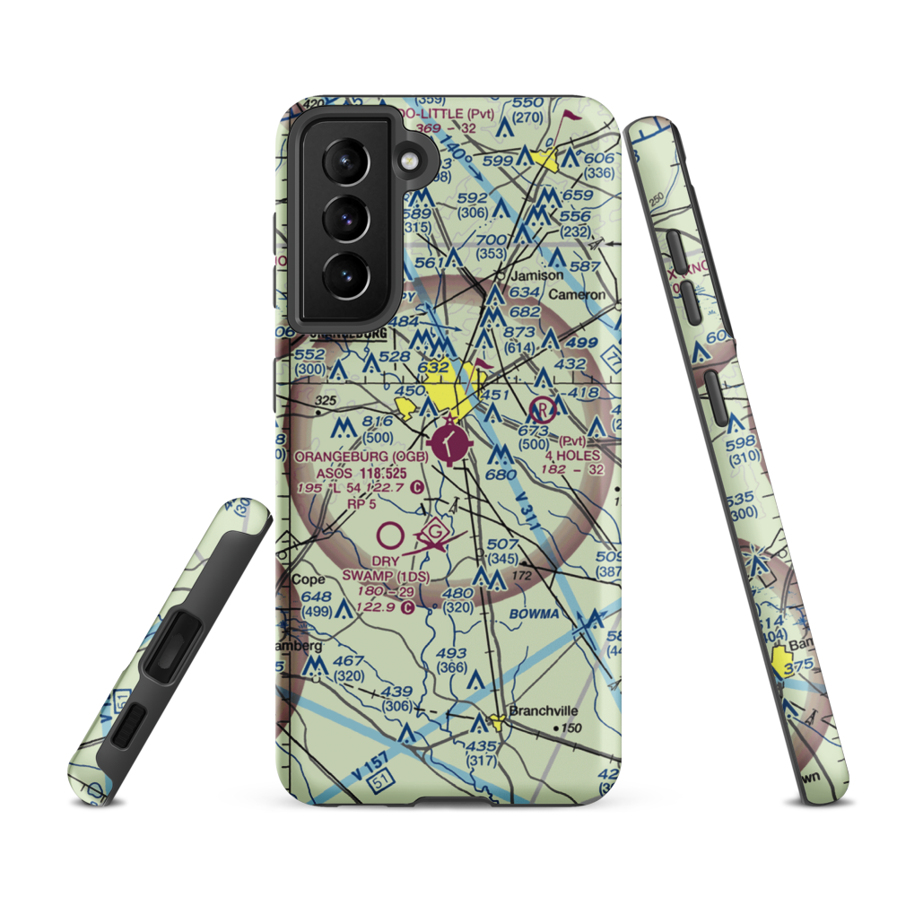 Orangeburg Municipal Airport (OGB) VFR Sectional Samsung Phone Case Samsung Galaxy S21 FE model shown