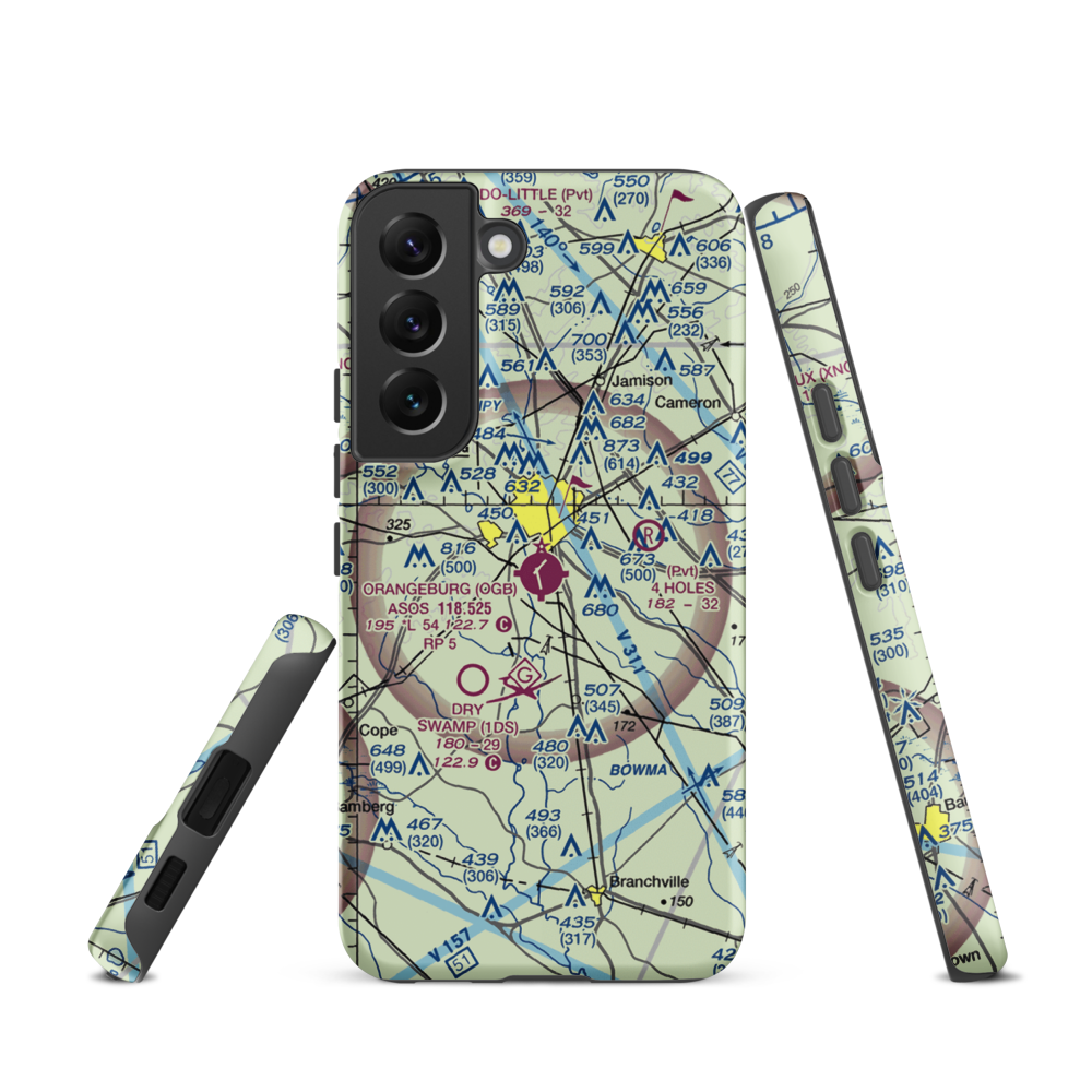 Orangeburg Municipal Airport (OGB) VFR Sectional Samsung Phone Case Samsung Galaxy S22 model shown