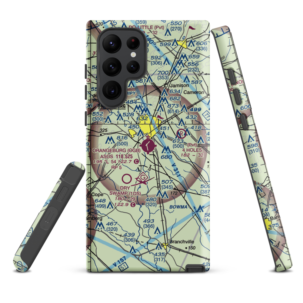 Orangeburg Municipal Airport (OGB) VFR Sectional Samsung Phone Case Samsung Galaxy S22 Ultra model shown