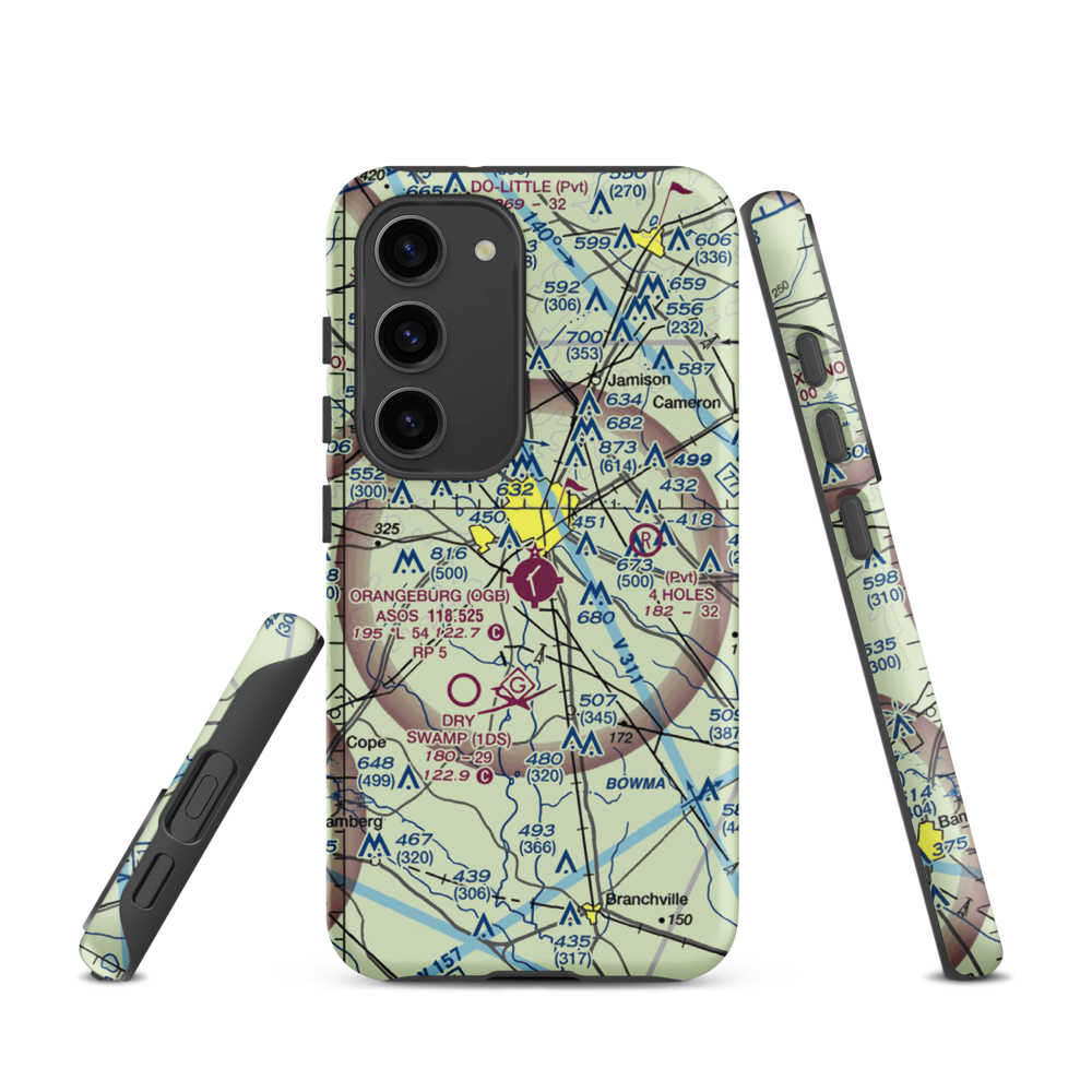 Orangeburg Municipal Airport (OGB) VFR Sectional Samsung Phone Case Samsung Galaxy S23 model shown