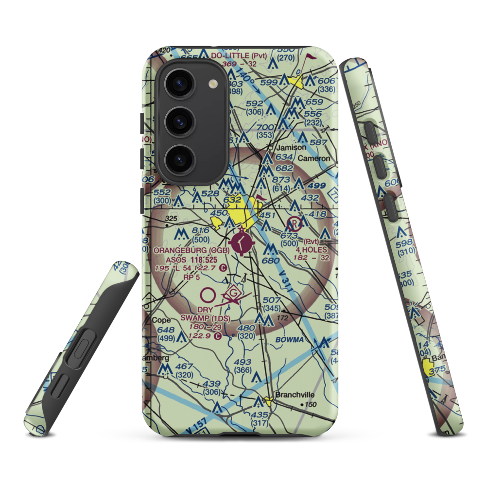 Orangeburg Municipal Airport (OGB) VFR Sectional Samsung Phone Case Samsung Galaxy S23 Plus model shown