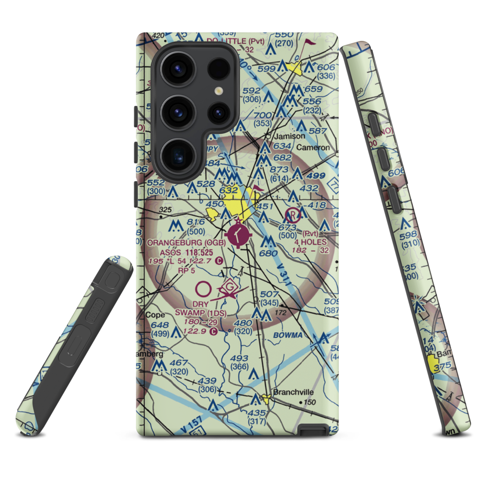 Orangeburg Municipal Airport (OGB) VFR Sectional Samsung Phone Case Samsung Galaxy S23 Ultra model shown