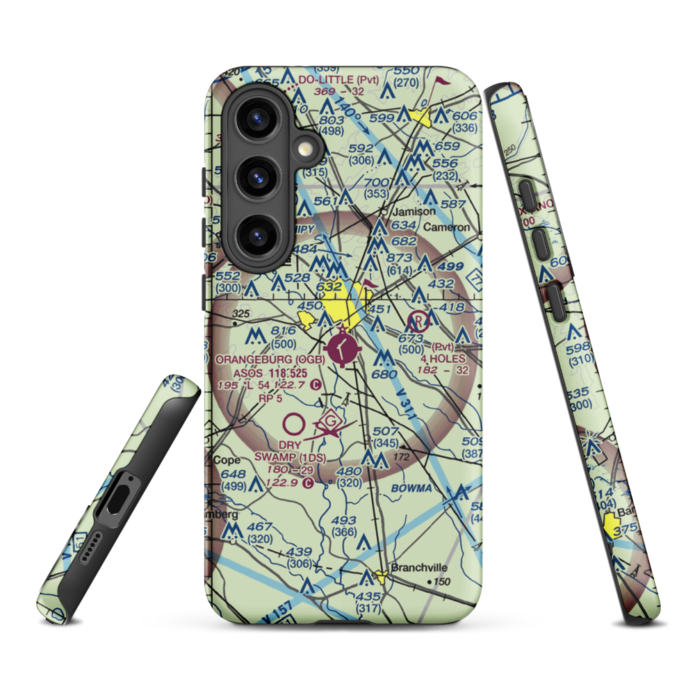 Orangeburg Municipal Airport (OGB) VFR Sectional Samsung Phone Case Samsung Galaxy S24 Plus model shown