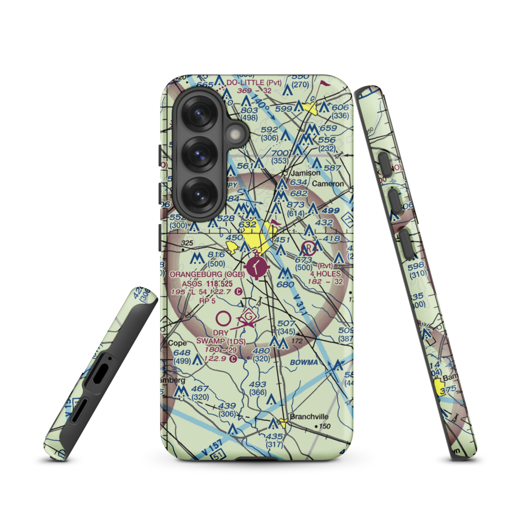 Orangeburg Municipal Airport (OGB) VFR Sectional Samsung Phone Case Samsung Galaxy S25 model shown