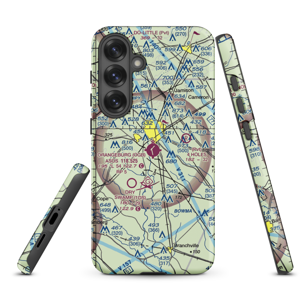 Orangeburg Municipal Airport (OGB) VFR Sectional Samsung Phone Case Samsung Galaxy S25 Plus model shown